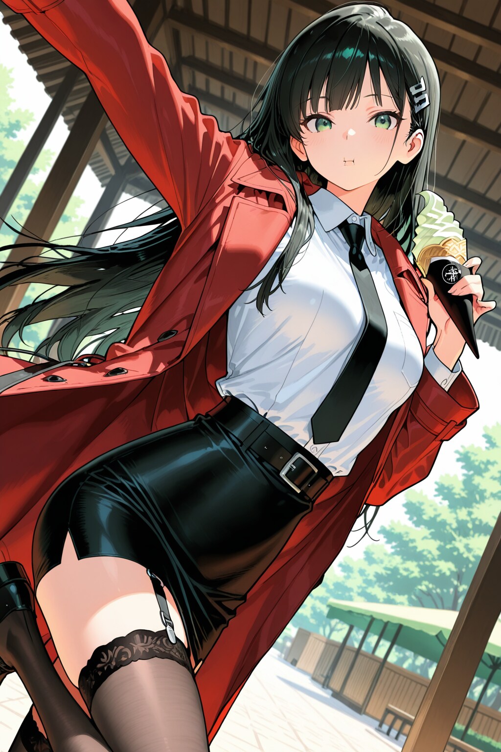 ソフトクリームを食べる後輩