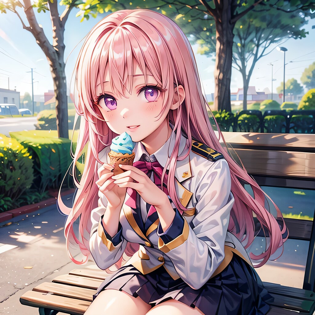 ピンク髪ロングでブレザーの少女