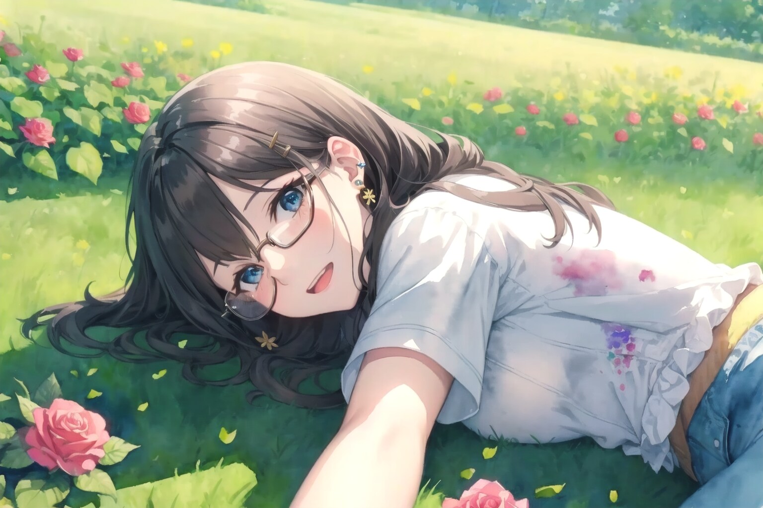 薔薇園に寝転ぶ