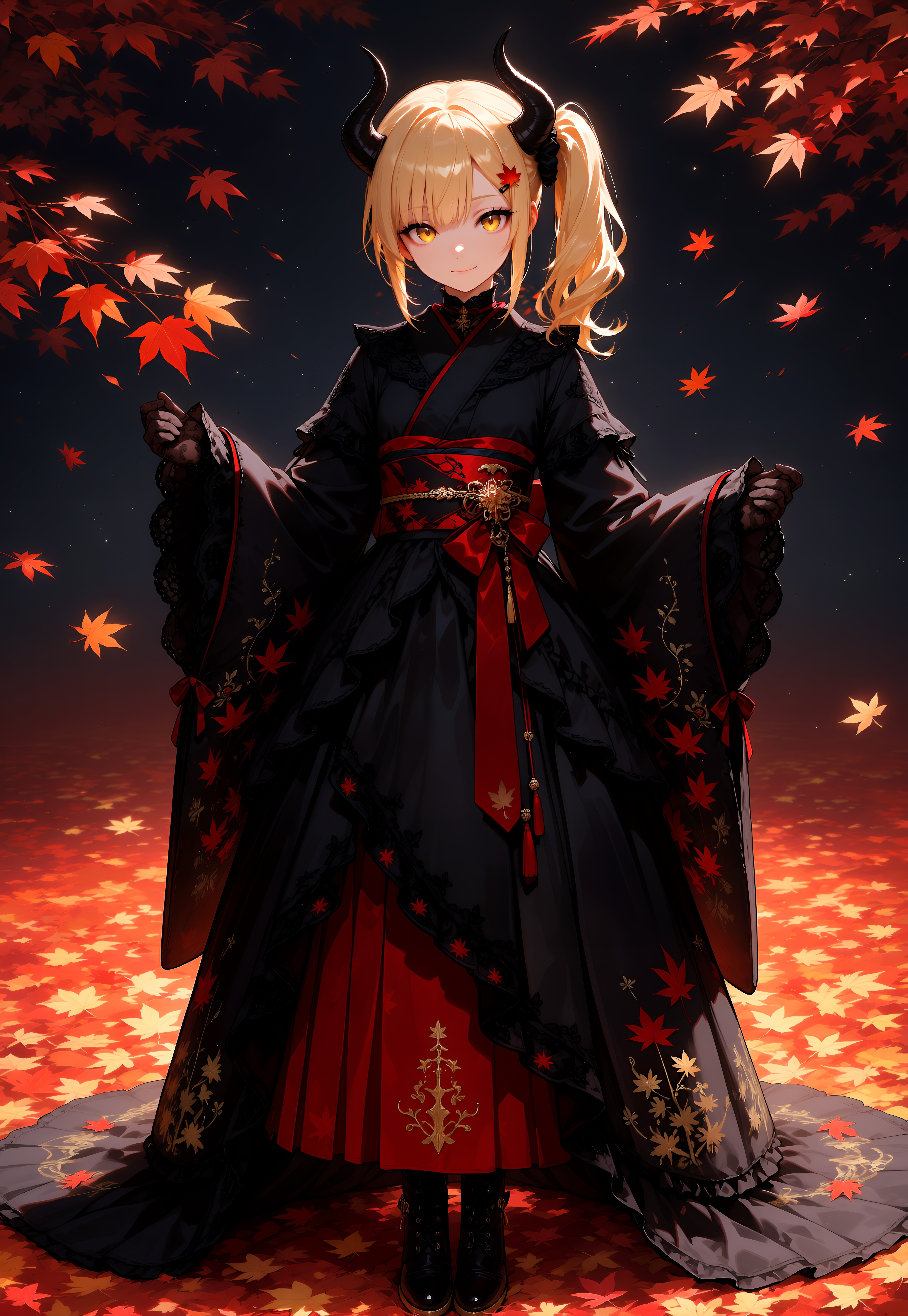 黒紅葉着物女鬼高生さん | の人気AIイラスト・グラビア