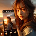 スマホと夕日と彼女 2枚目