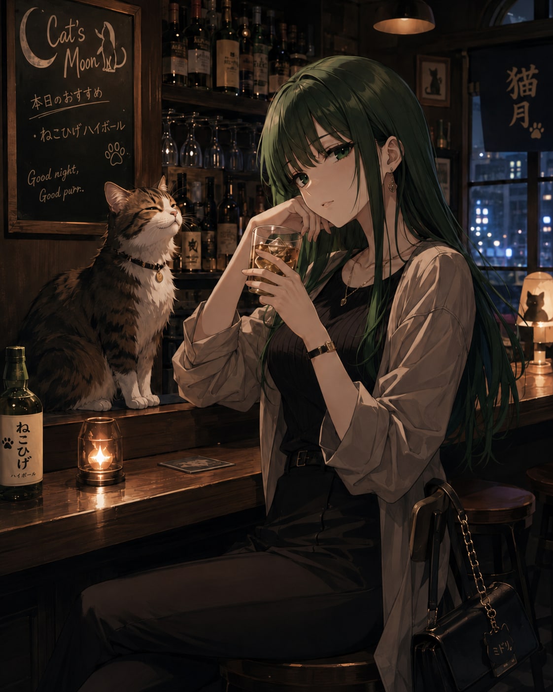ねこひげハイボールと看板猫