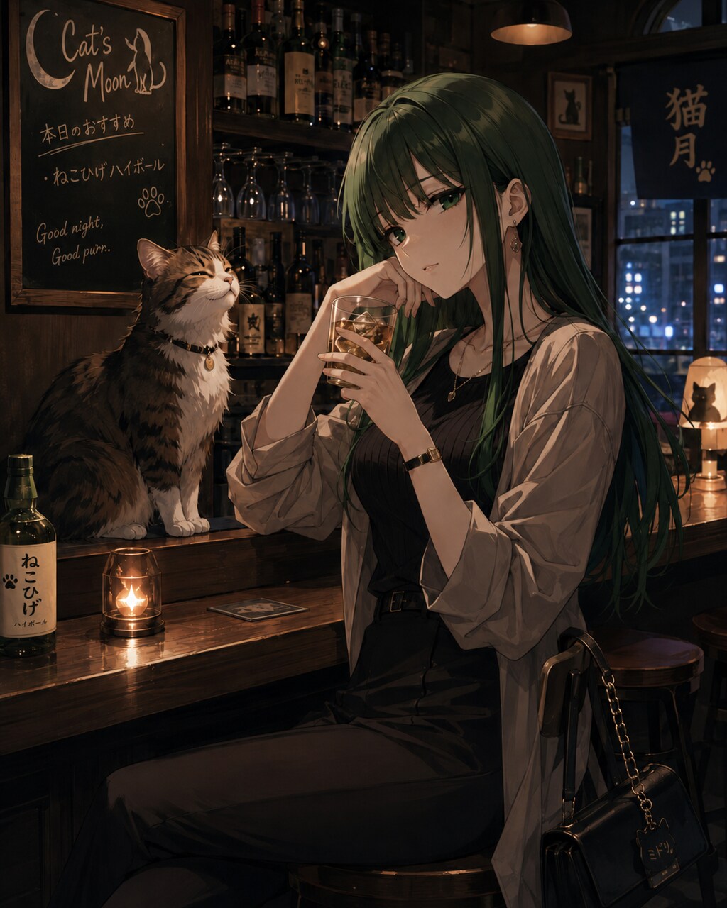 ねこひげハイボールと看板猫