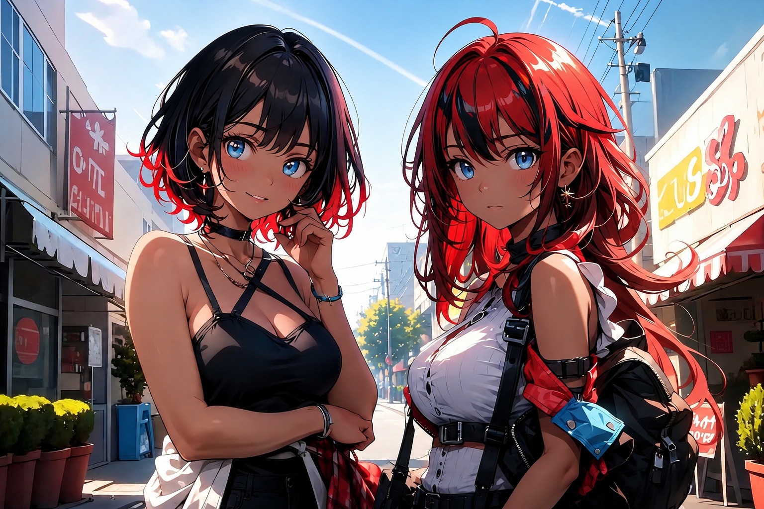 TOPAZ+αで赤黒メッシュちゃん | の人気AIイラスト・グラビア