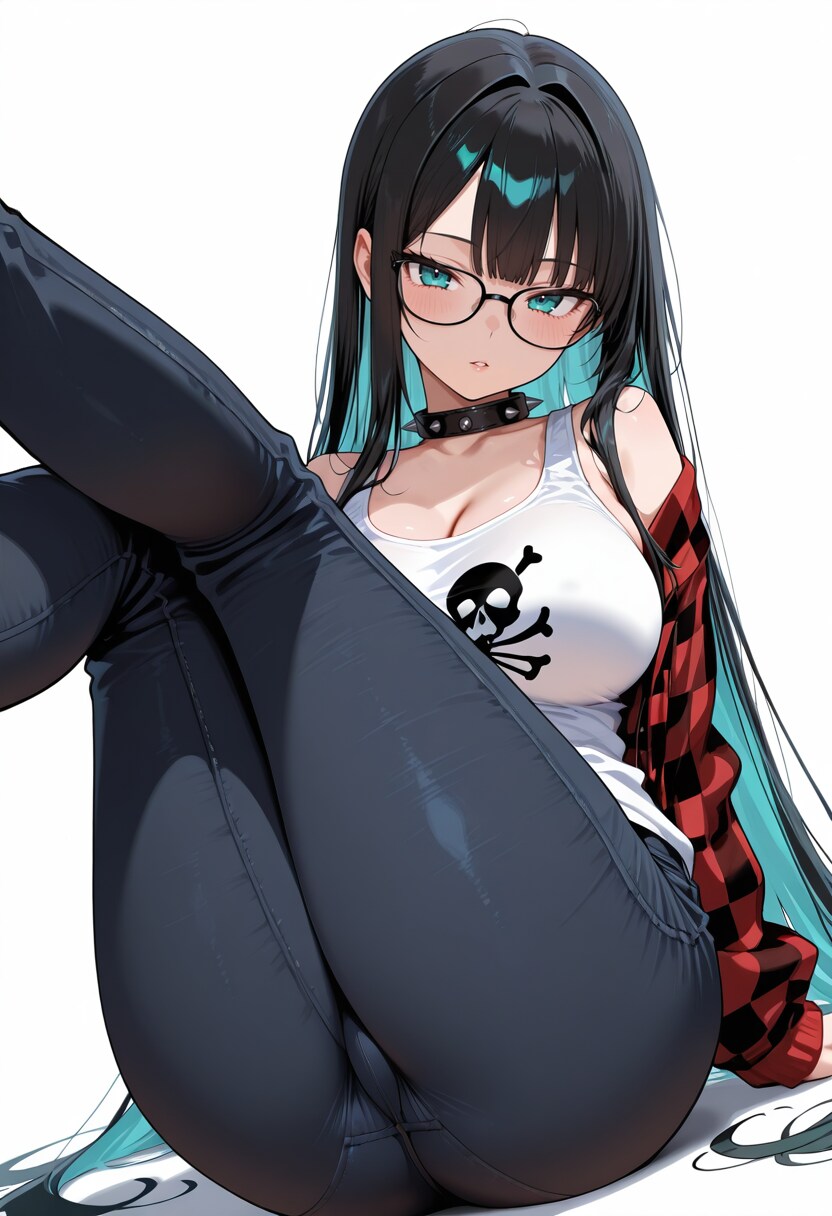 チェックのシャツとふとももと