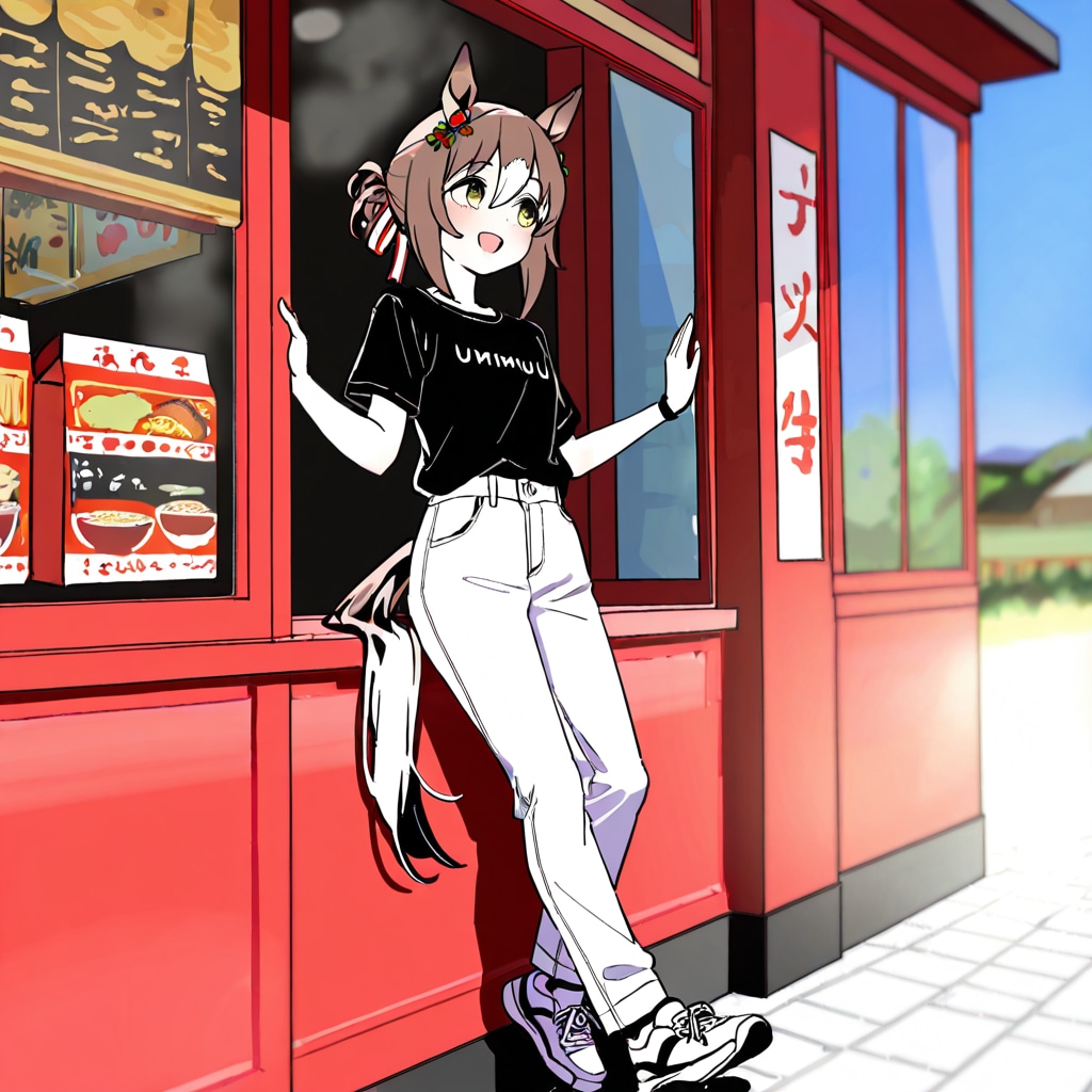ウマ娘・ファイン、ラーメン屋にて（習作）