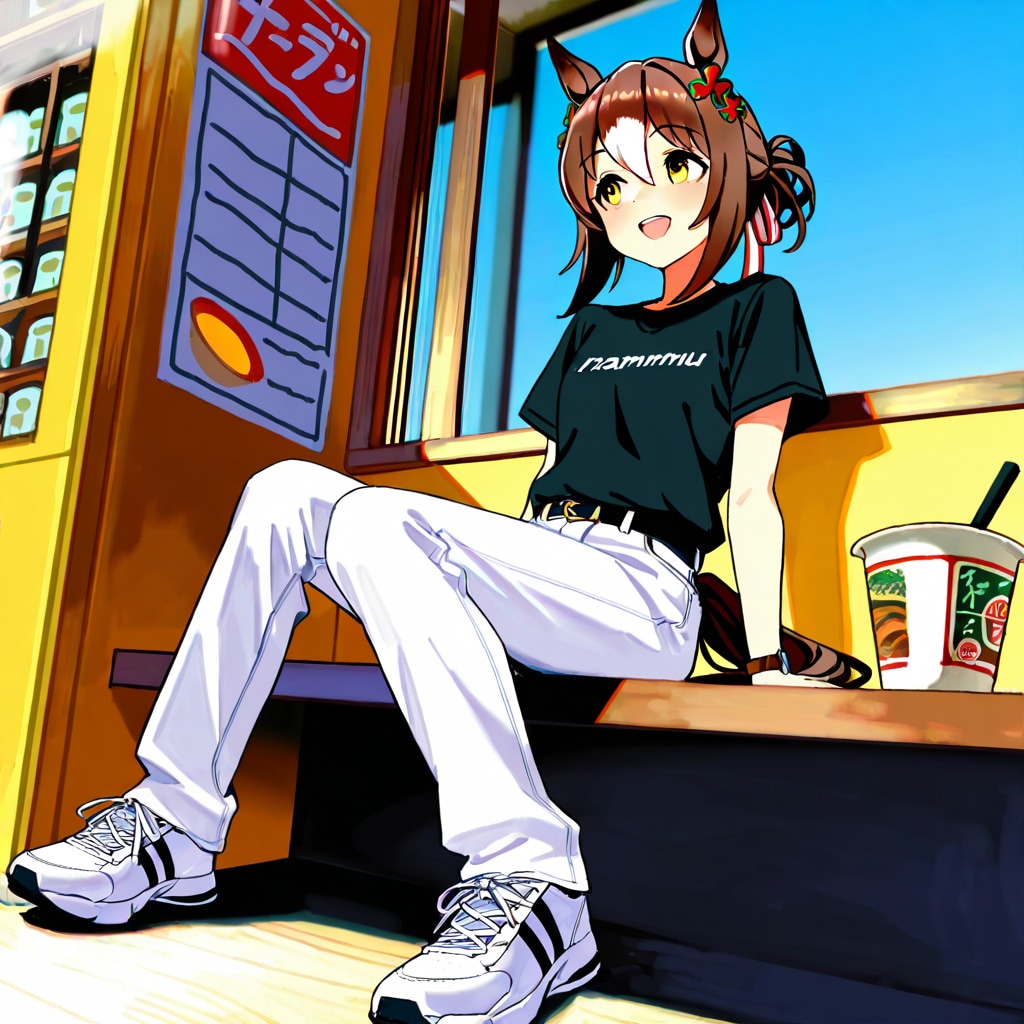 ウマ娘・ファイン、ラーメン屋にて（習作）