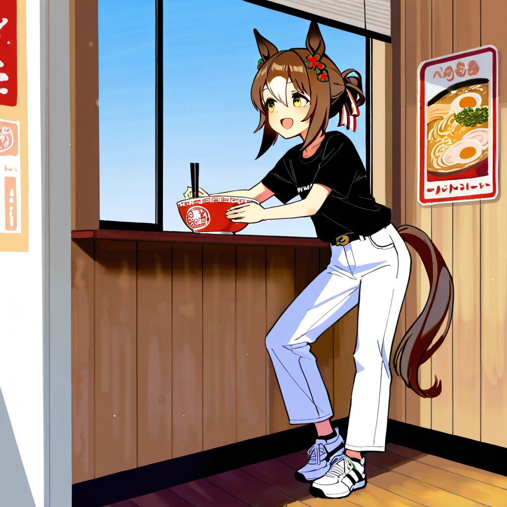 ウマ娘・ファイン、ラーメン屋にて（習作）
