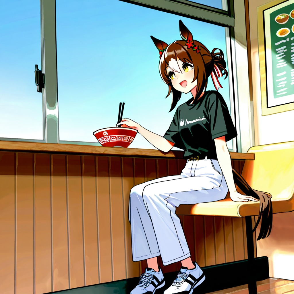 ウマ娘・ファイン、ラーメン屋にて（習作）