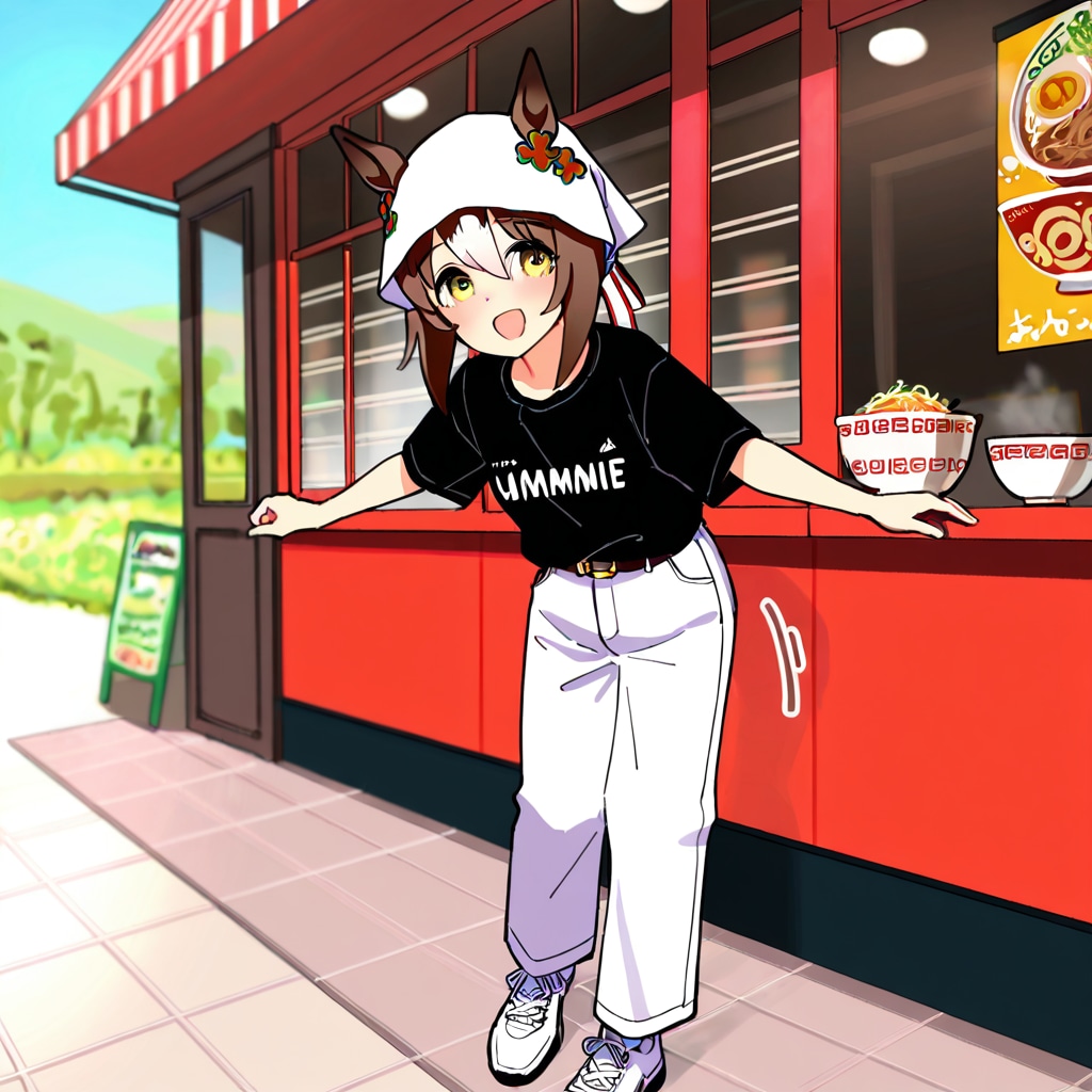 ウマ娘・ファイン、ラーメン屋にて（習作）