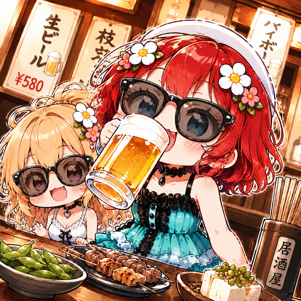 居酒屋で乾杯♪ サングラス姉妹のほろ酔いタイム