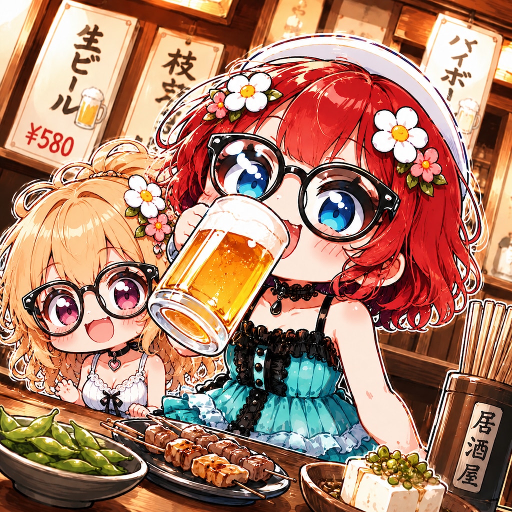 居酒屋で乾杯♪ サングラス姉妹のほろ酔いタイム