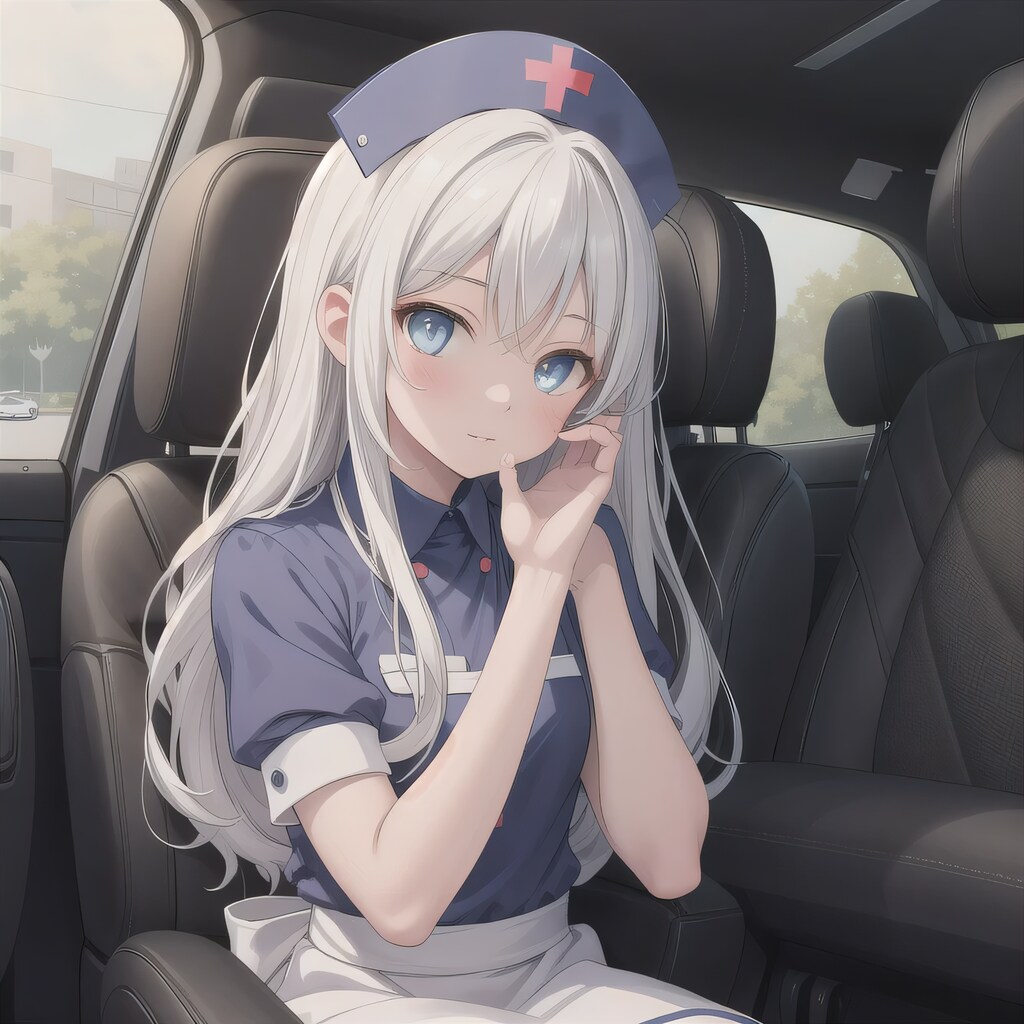 銀髪ロングで車内の少女