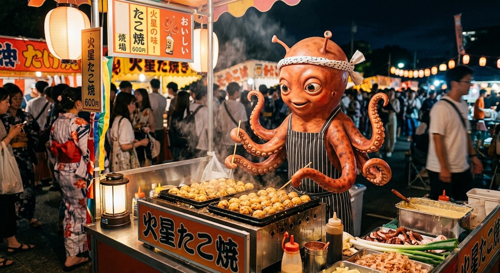 たこ焼きを焼く火星人