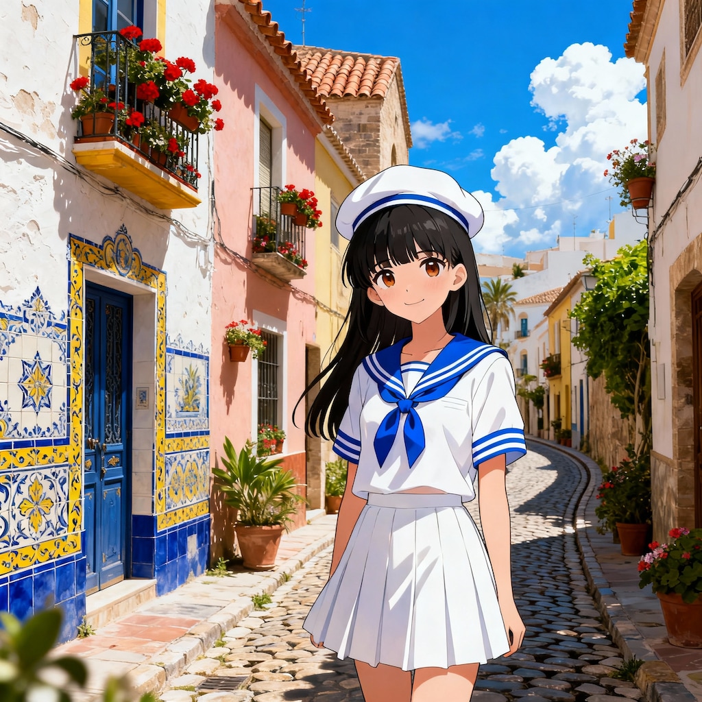 石畳の街の少女