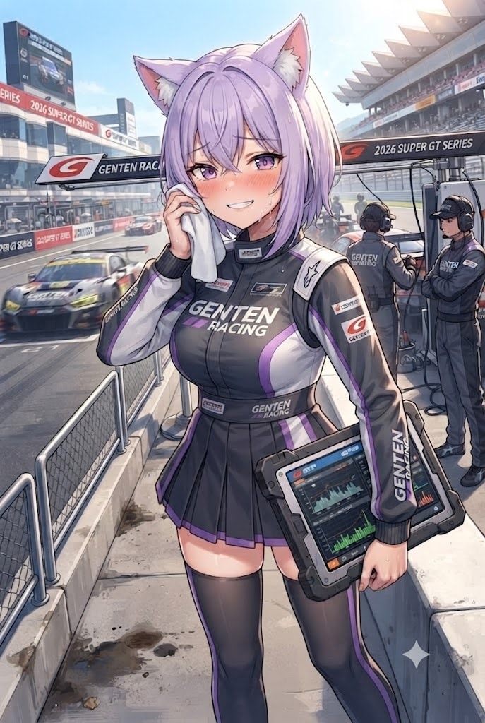 汗を拭うレースアンバサダーのシス