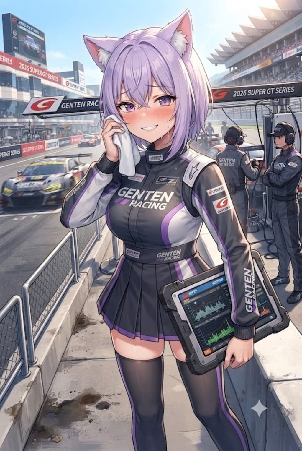 汗を拭うレースアンバサダーのシス