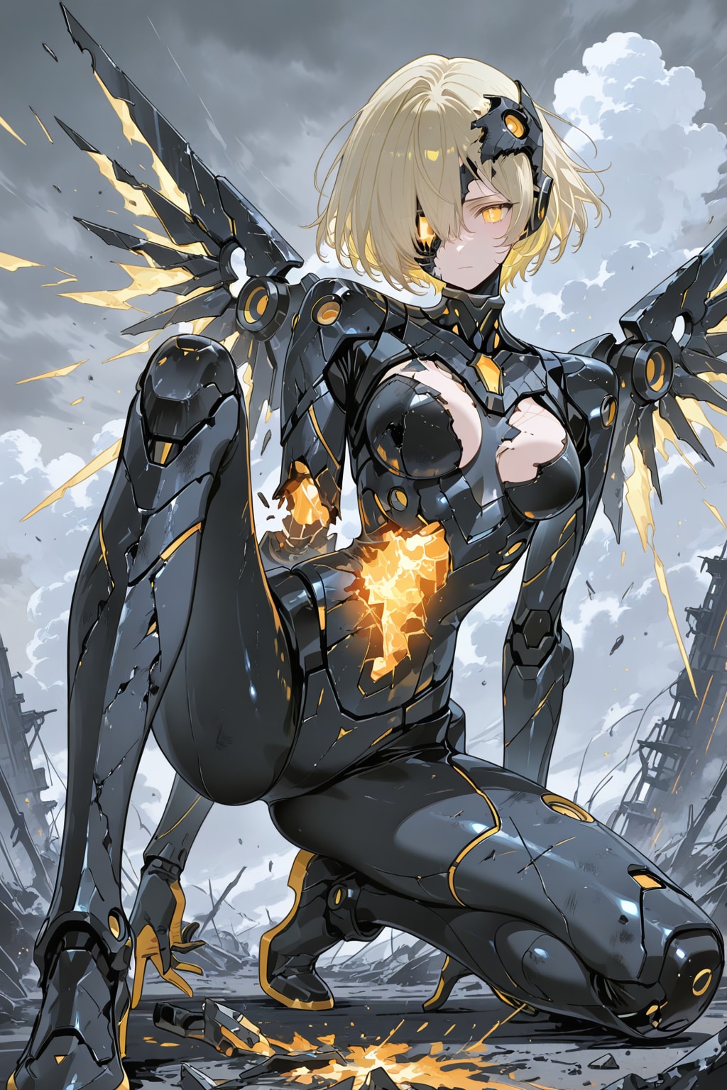 ダメージを受けたメカ娘(損傷率45％)
