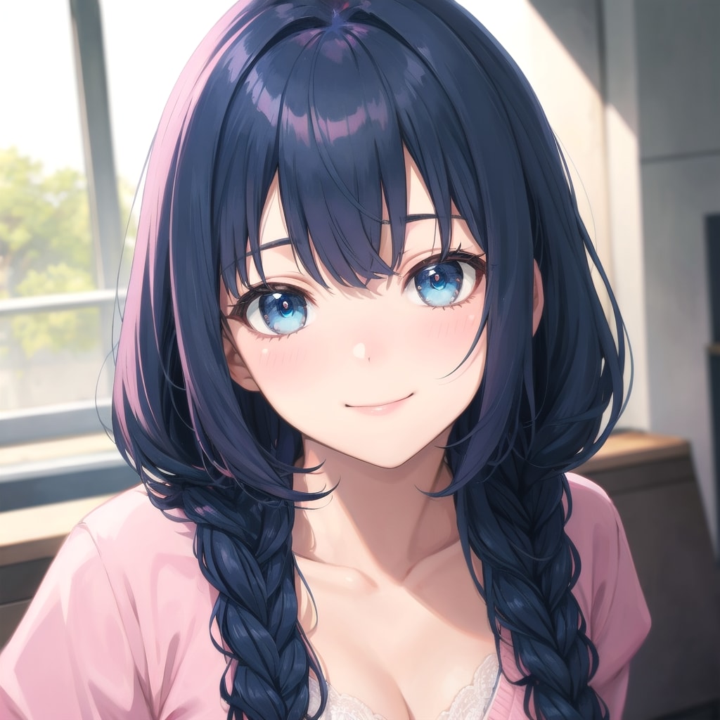 三つ編みと内側カラーの遊び心