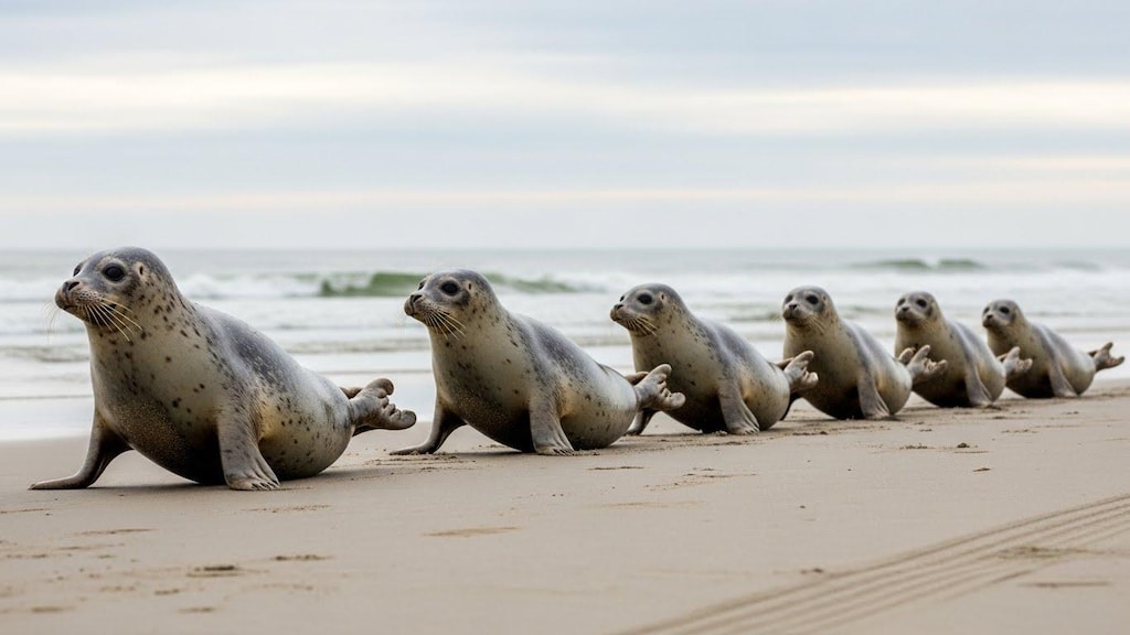 アザラシが一列で移動