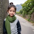 グリーンのマフラーに合わせた秋コーデ 5枚目