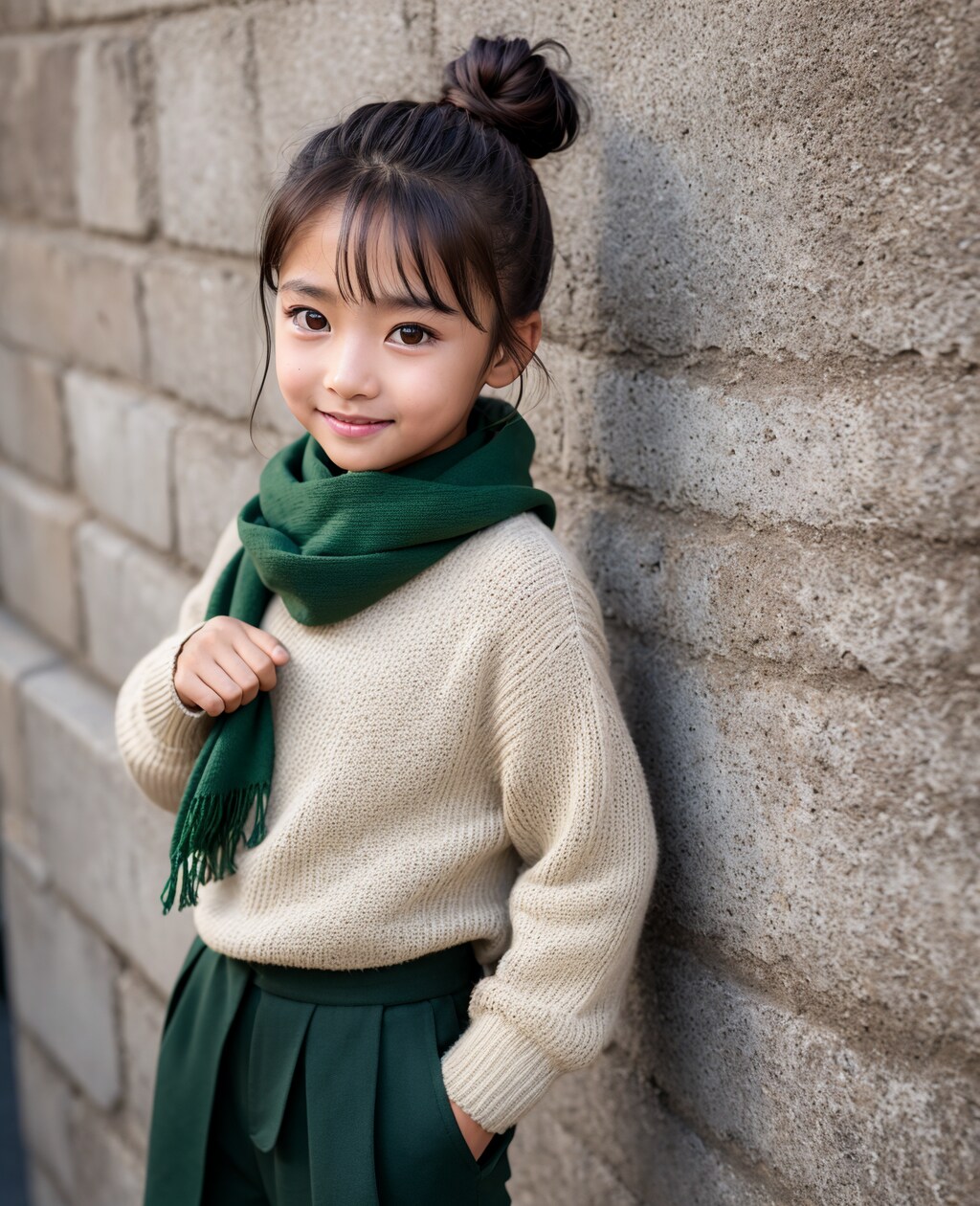 グリーンのマフラーに合わせた秋コーデ