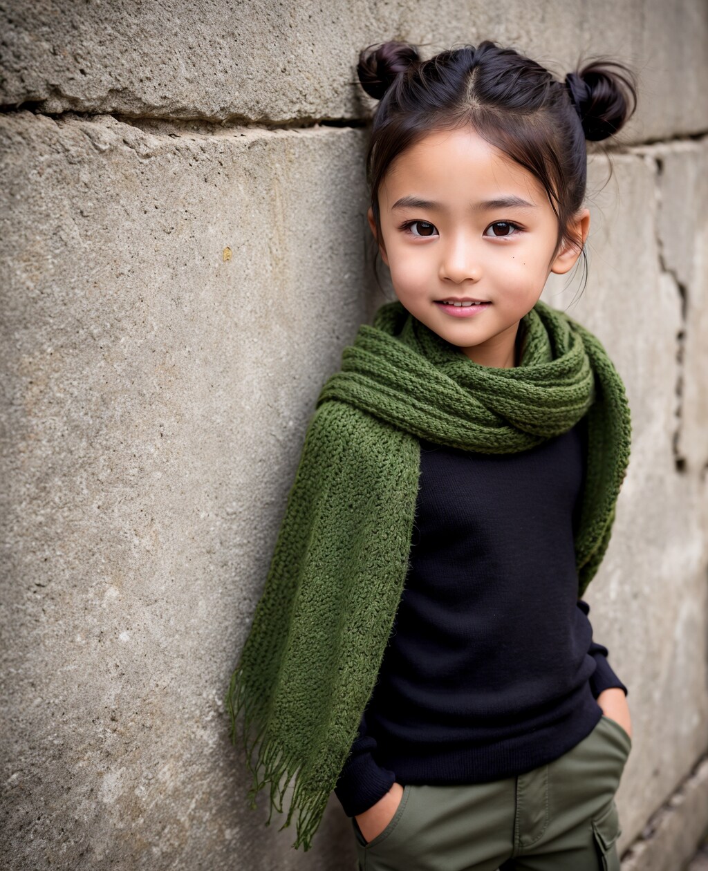 グリーンのマフラーに合わせた秋コーデ