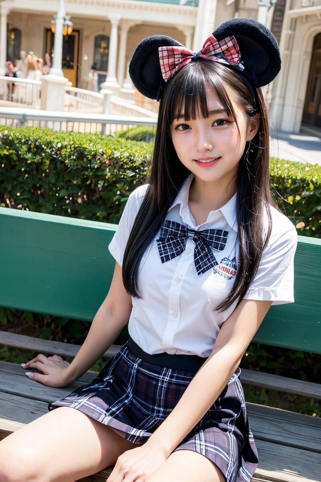 制服テーマパークで露出する美少女