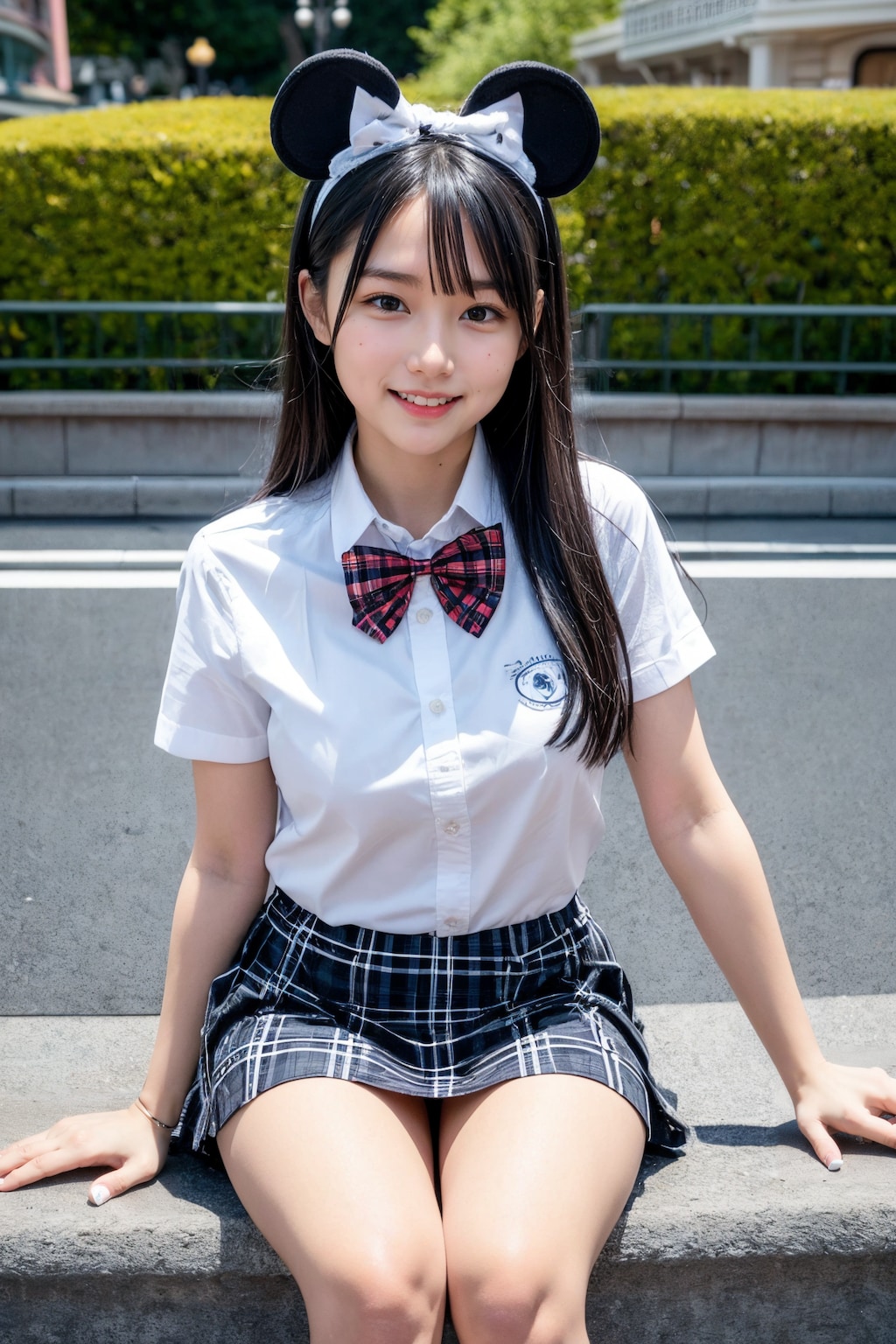 制服テーマパークで露出する美少女