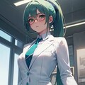 緑髪ポニテ白スーツお姉さん 5枚目