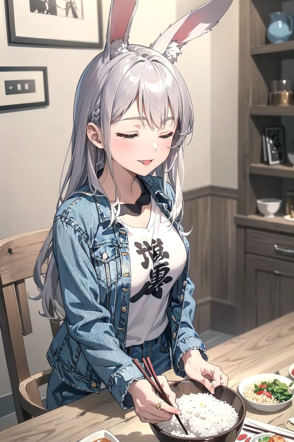 ご飯も食べるのです🍚🐰🎶 | の人気AIイラスト・グラビア