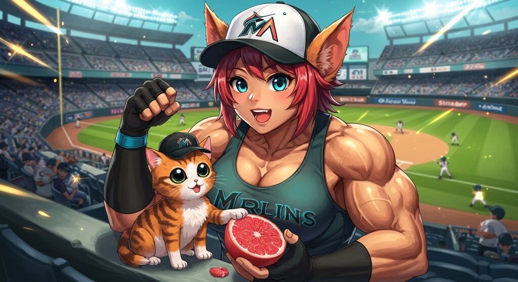 筋肉エルフと子猫の野球観戦