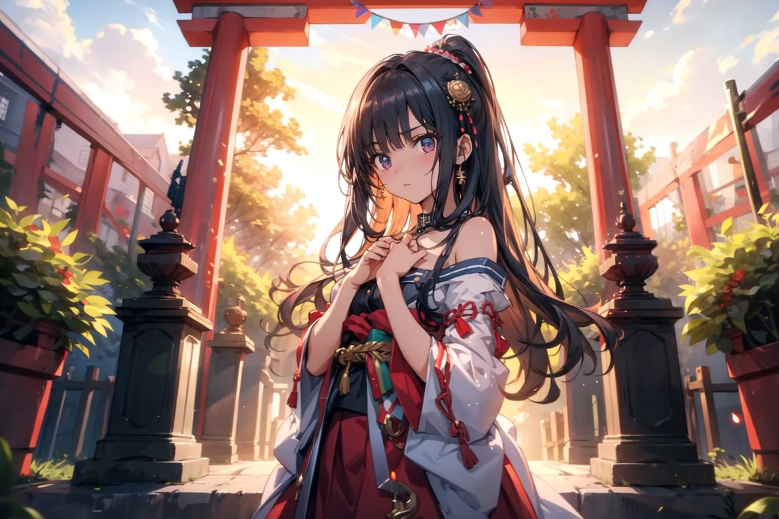 鳥居の下で | の人気AIイラスト・グラビア
