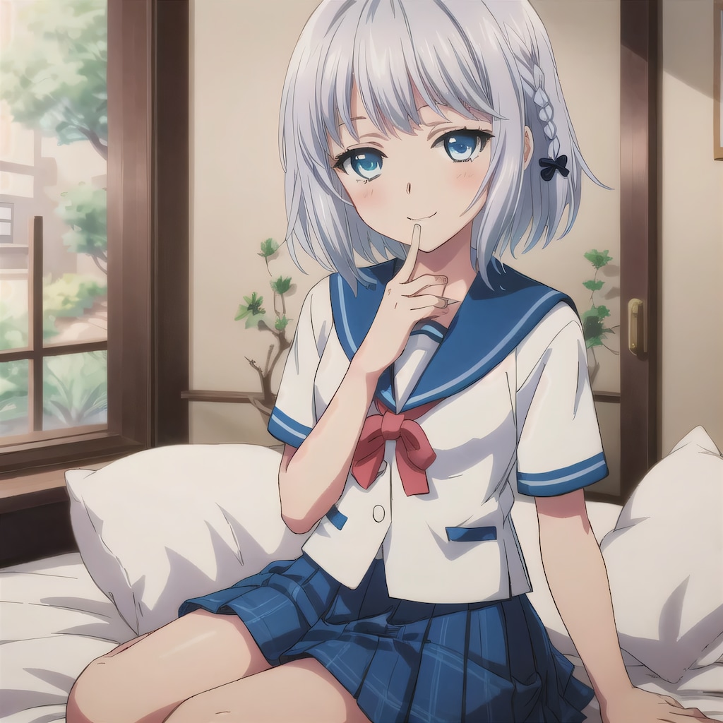 銀髪ボブで寝室の少女３