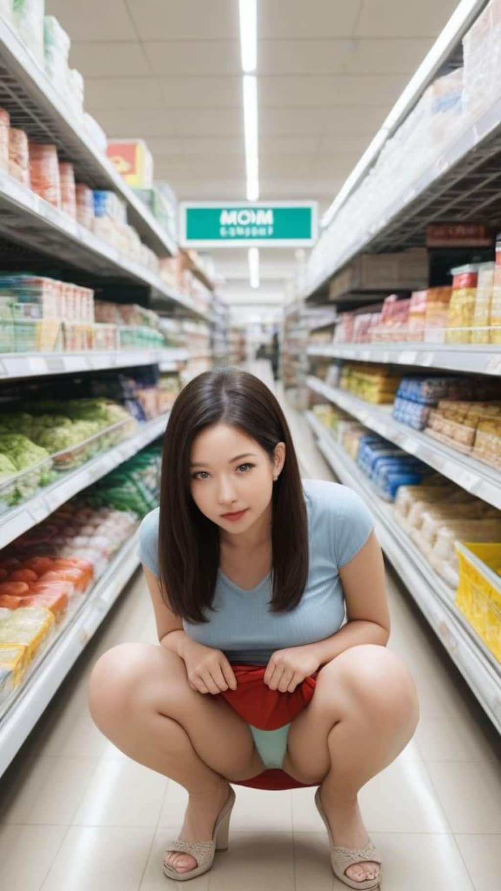 パンチラ　スーパーマーケット×座り