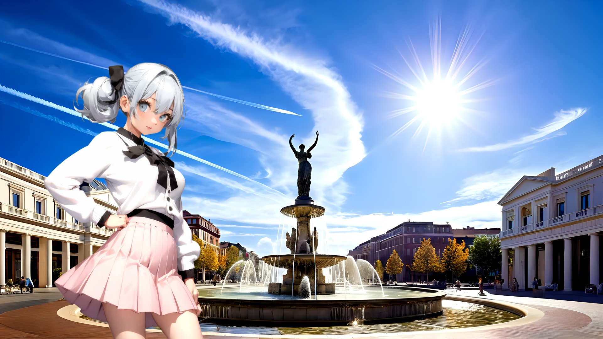 噴水のある広場 (FullHD 壁紙29 BD071) | の人気AIイラスト・グラビア