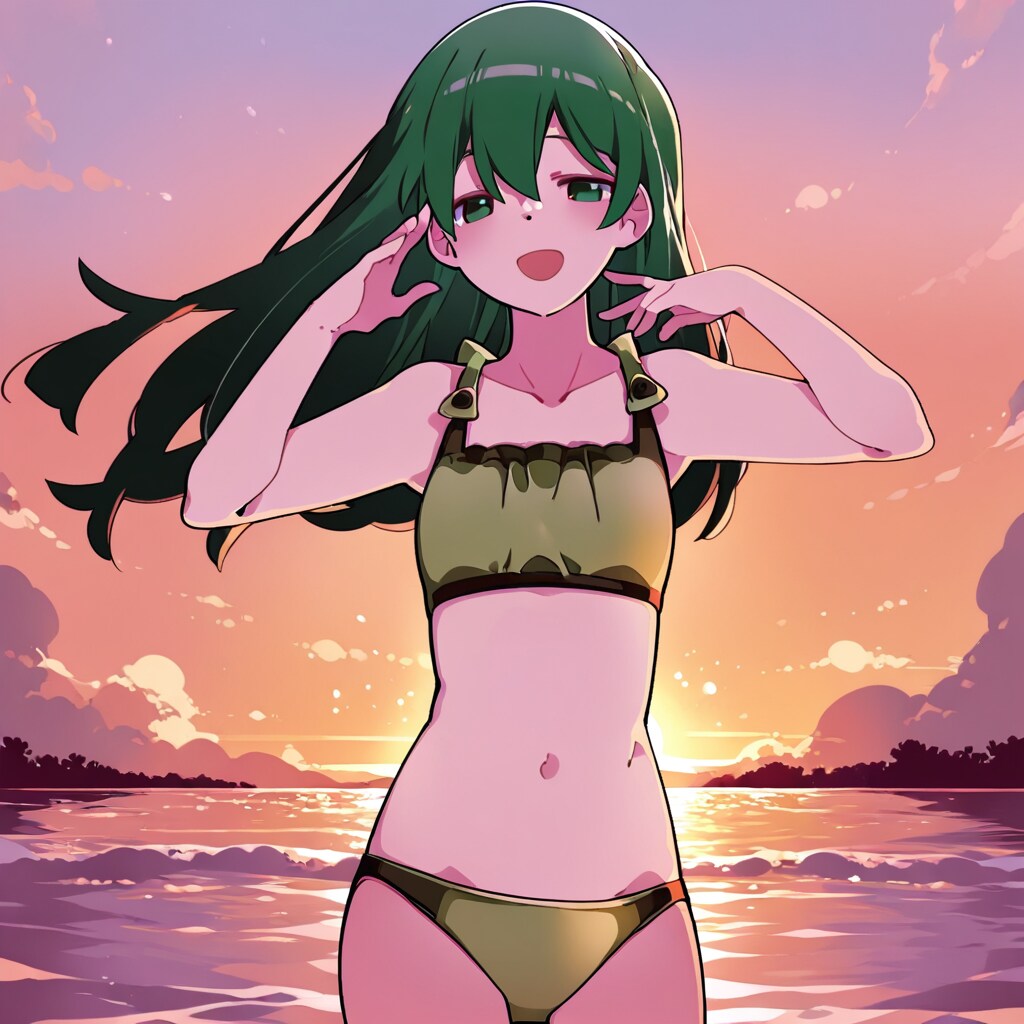 夕焼けに溶ける緑