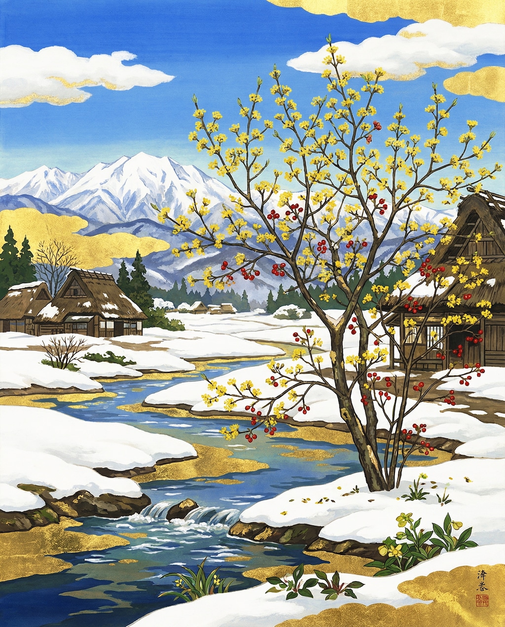 サンシュユのある風景