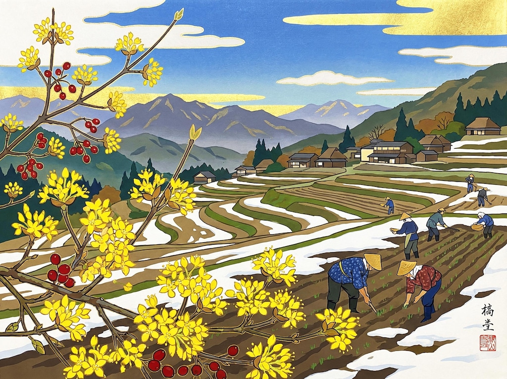 サンシュユのある風景