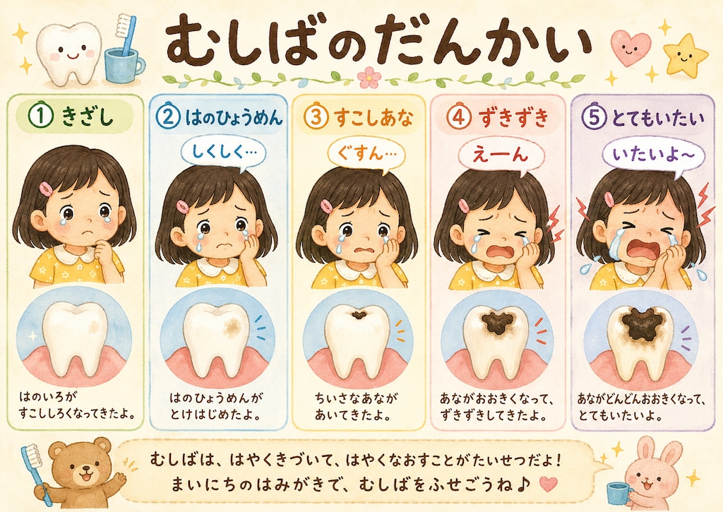 女の子と見る虫歯の段階