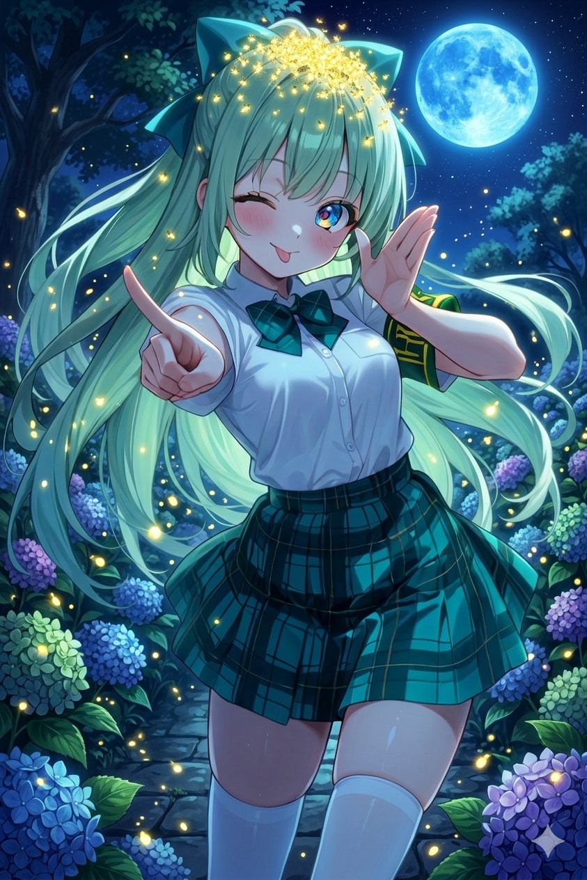 蛍の集まる緑髪ちゃん