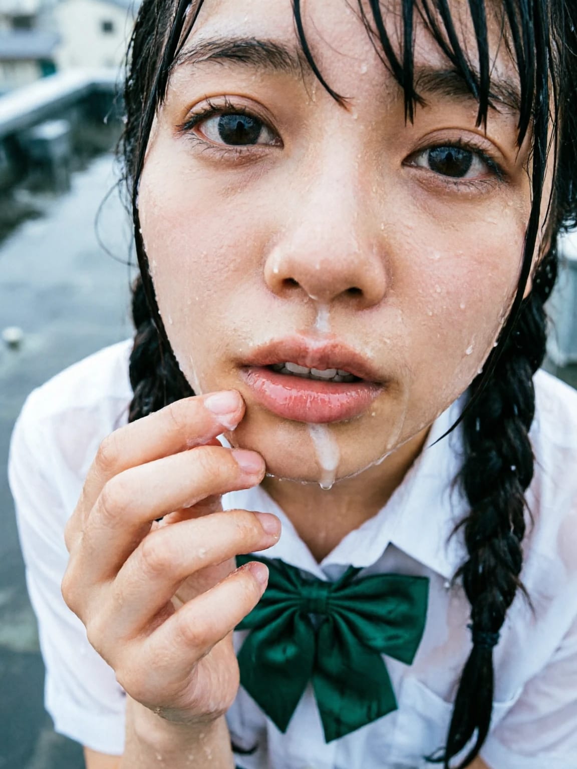 顔にかかる雨と