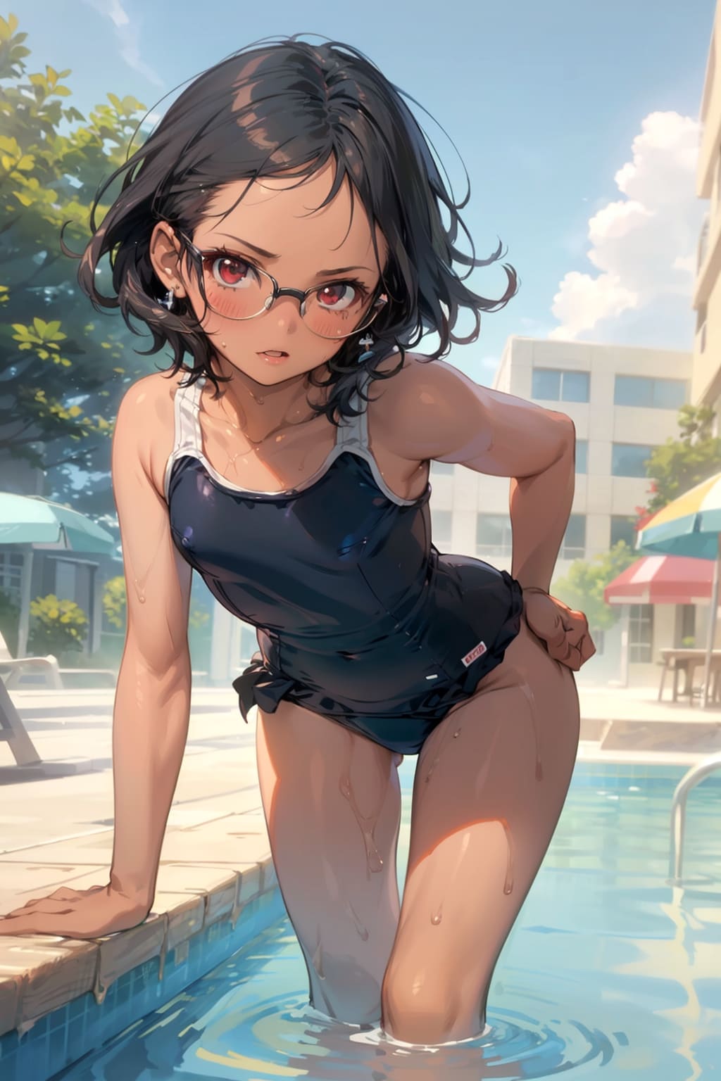 スク水の眼鏡っ娘