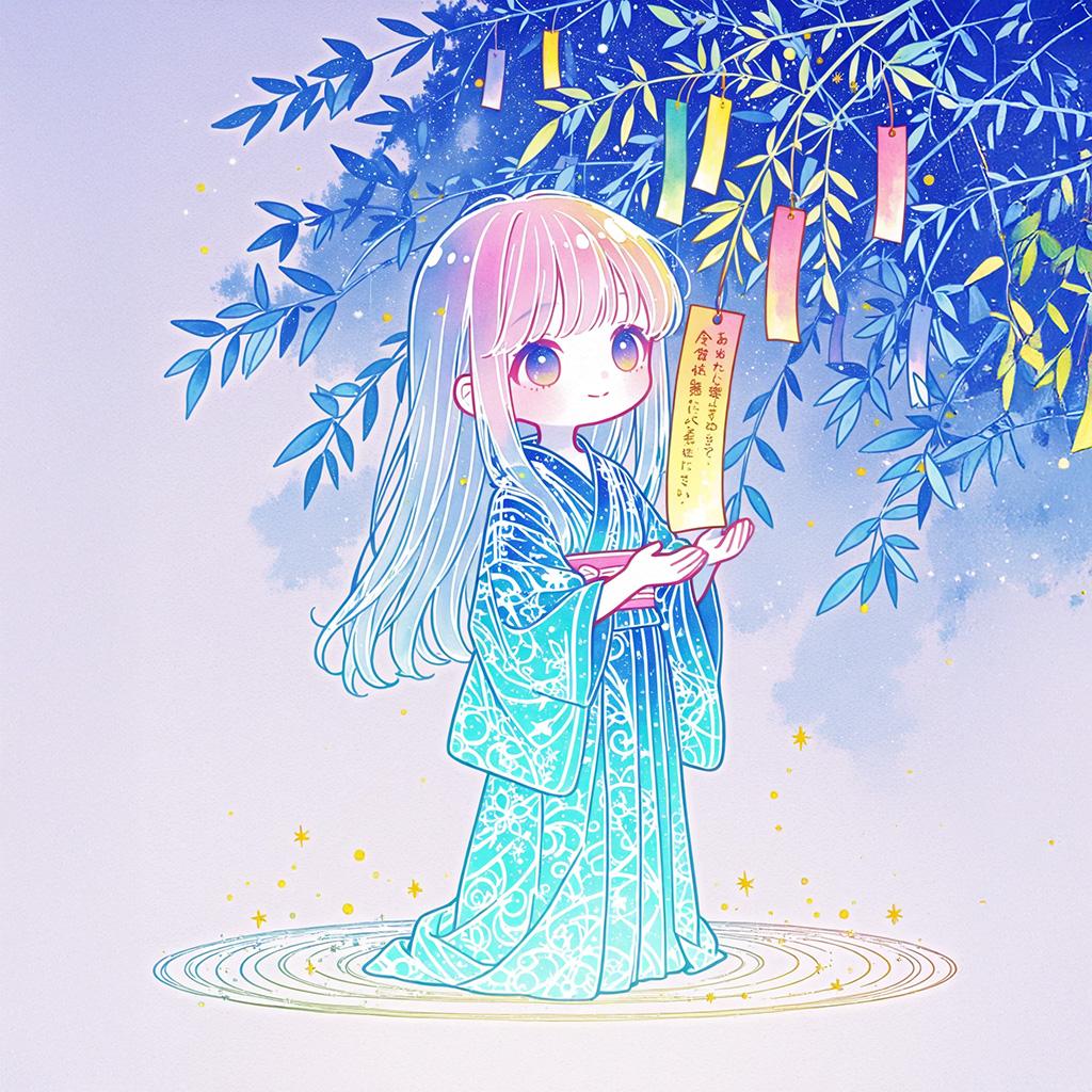 七夕の織姫様短冊を見る | の人気AIイラスト・グラビア