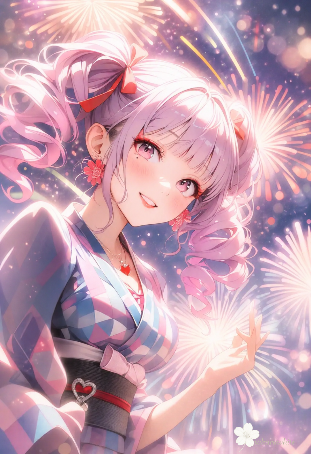 花火と浴衣美人
