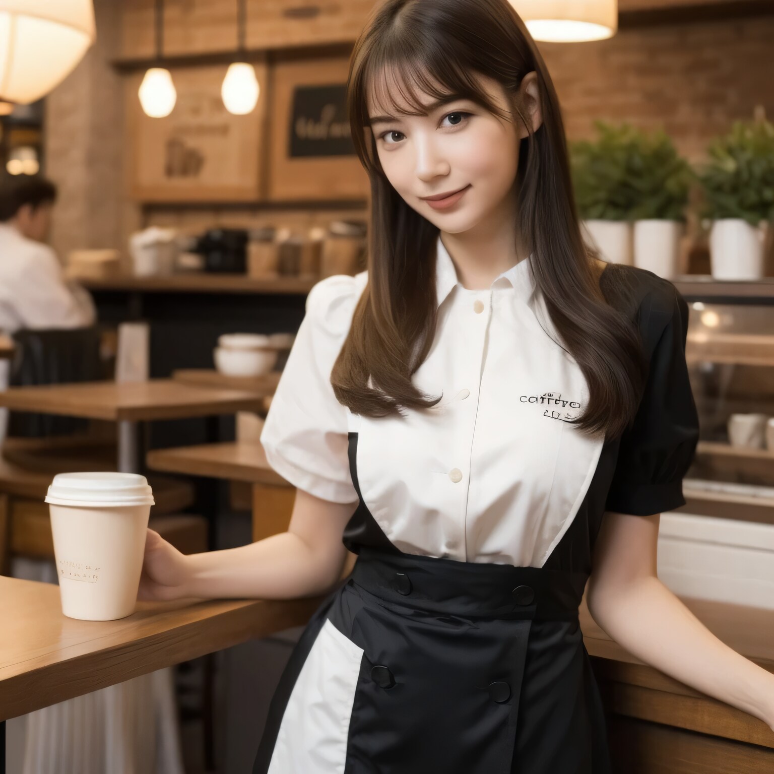 黒髪ロングでカフェの美女２７ | の人気AIイラスト・グラビア