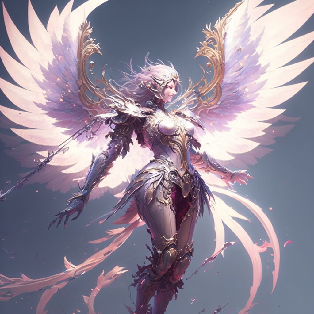 輝く翼を広げて空から降臨する天騎士