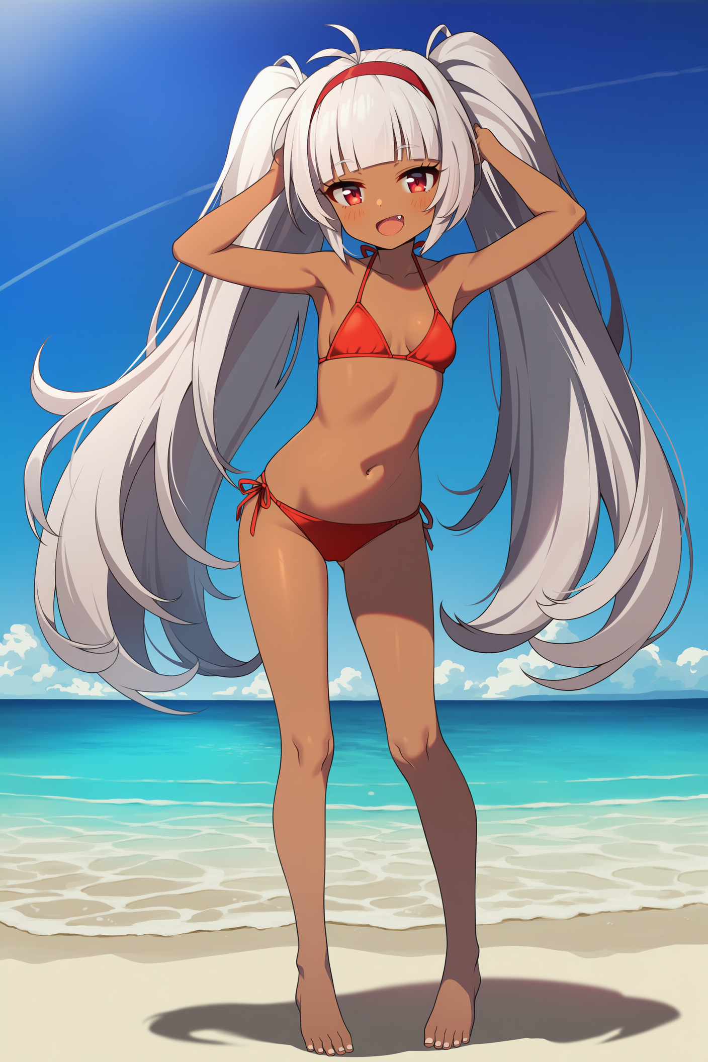 赤ビキニの褐色娘さん
