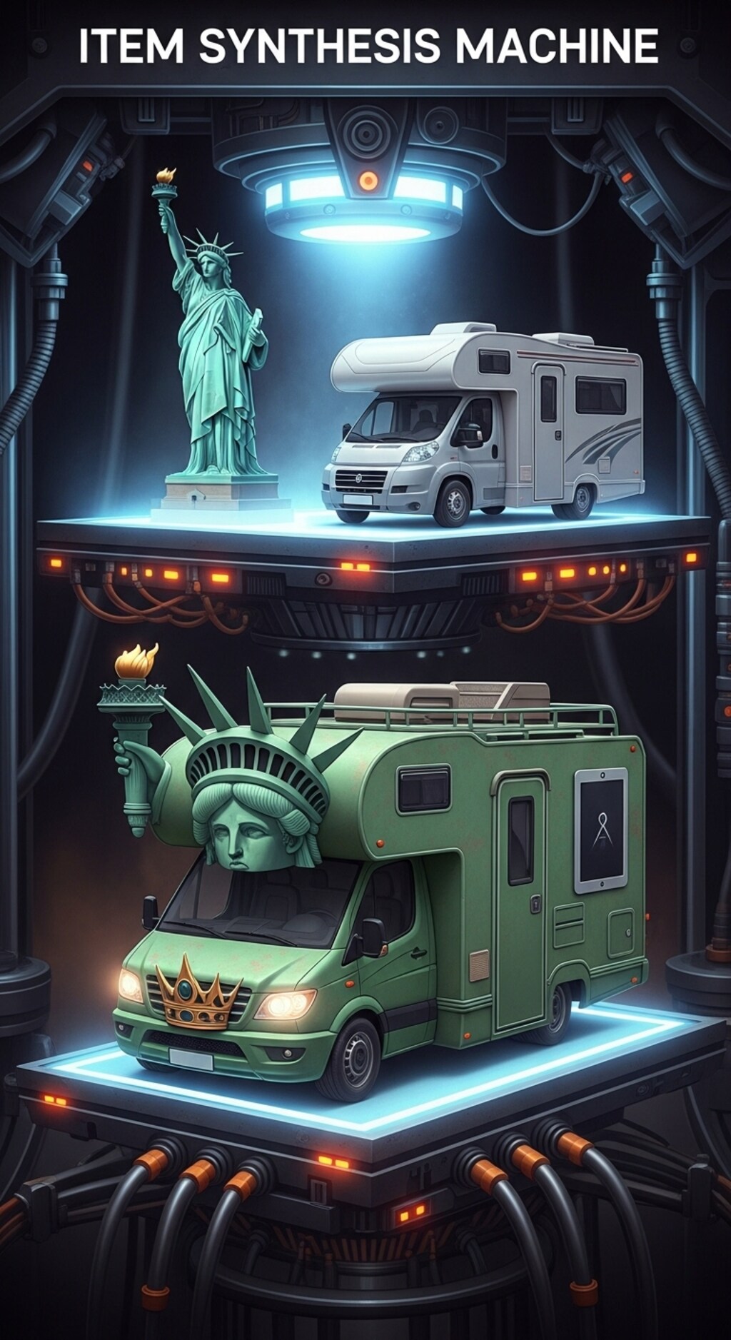 自由の女神＋キャンピングカーで合成