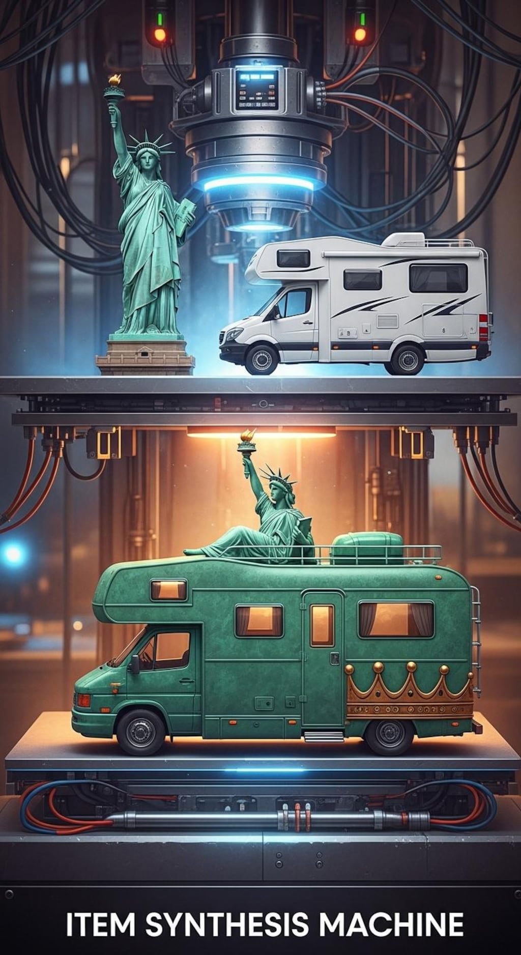 自由の女神＋キャンピングカーで合成